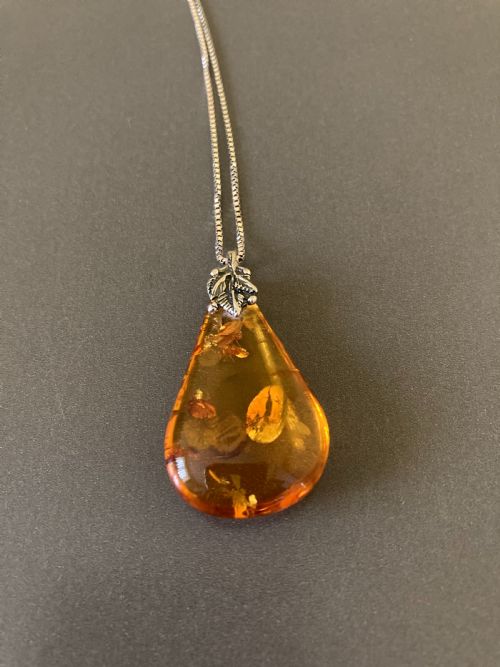 DANISH SILVER AND AMBER PENDANT 1960S - ADDITIONAL PHOTO 1