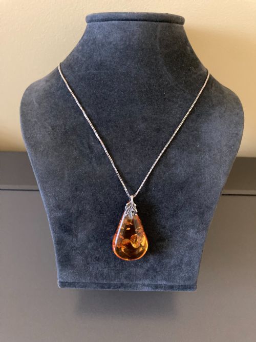 DANISH SILVER AND AMBER PENDANT 1960S - ADDITIONAL PHOTO 2