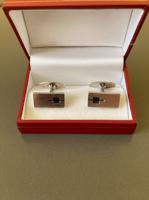 DANISH SILVER CUFF LINKS BY N E FROM 1960S - ADDITIONAL PHOTO 1