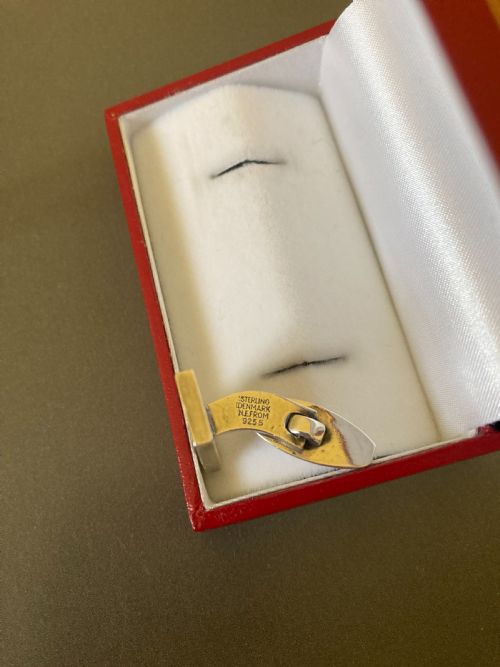 DANISH SILVER CUFF LINKS BY N E FROM 1960S - ADDITIONAL PHOTO 4