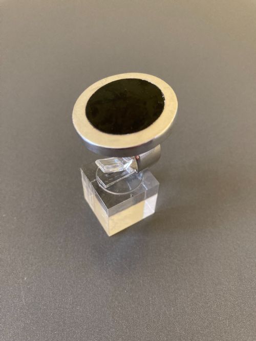 DANISH SILVER RING WITH BLACK ENAMEL BY N E FROM 1960S - ADDITIONAL PHOTO 3