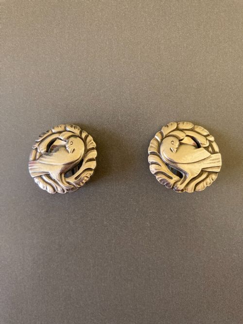 georg jensen danish silver ear clips no 66 - CATEGORY: ANTIQUE SILVER - DATED 1950