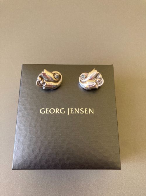 GEORG JENSEN DANISH SILVER AND MOONSTONE EAR CLIPS NO 100A - ADDITIONAL PHOTO 2