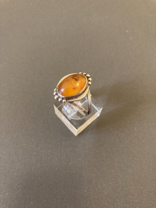 danish silver and amber ring 1950s - CATEGORY: ANTIQUE JEWELLERY - DATED 1950