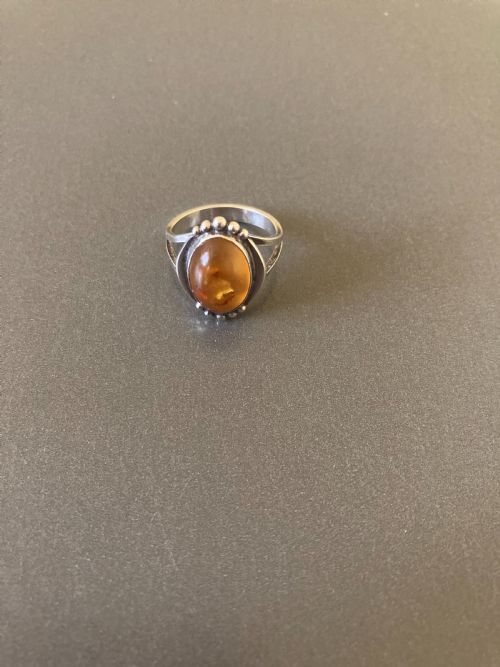 DANISH SILVER AND AMBER RING 1950S - ADDITIONAL PHOTO 1