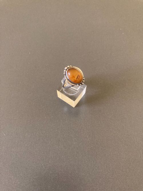 DANISH SILVER AND AMBER RING 1950S - ADDITIONAL PHOTO 3