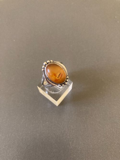 DANISH SILVER AND AMBER RING 1950S - ADDITIONAL PHOTO 4