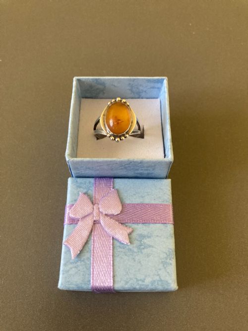 DANISH SILVER AND AMBER RING 1950S - ADDITIONAL PHOTO 5