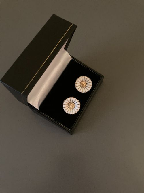 DANISH SILVER GILT AND ENAMEL DAISY EARRINGS 1950S - ADDITIONAL PHOTO 4