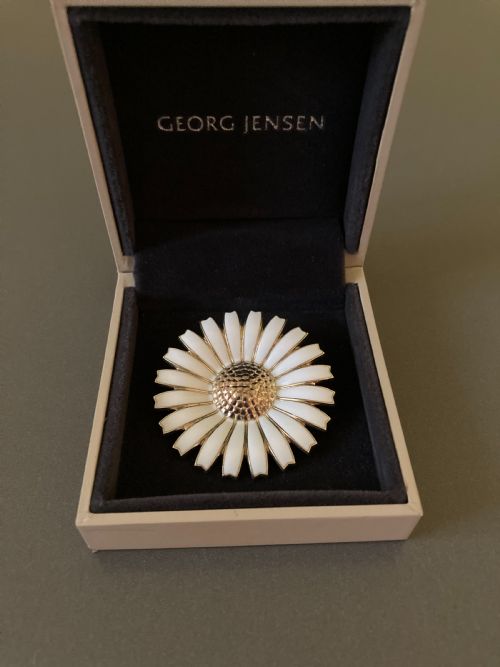 GEORG JENSEN DANISH SILVER GILT AND ENAMEL DAISY BROOCHPENDANT 1950S - ADDITIONAL PHOTO 1