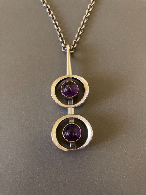 danish silver and amethyst pendant 1960s by n e from - CATEGORY: ANTIQUE JEWELLERY - DATED 1960
