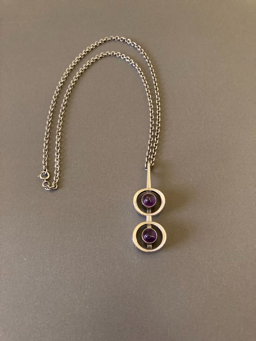 DANISH SILVER AND AMETHYST PENDANT 1960S BY N E FROM - ADDITIONAL PHOTO 1