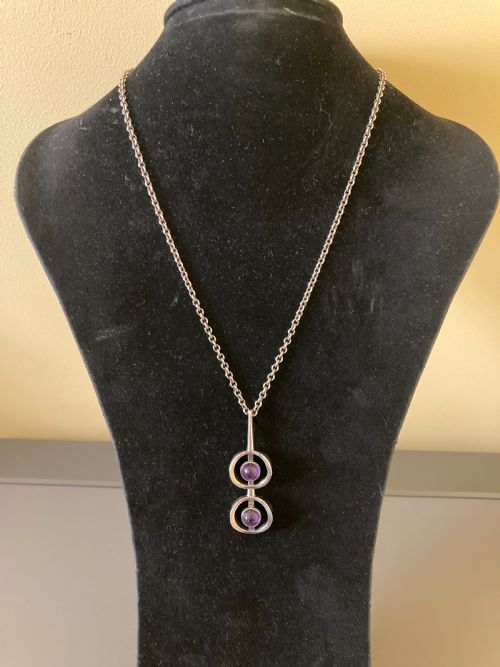 DANISH SILVER AND AMETHYST PENDANT 1960S BY N E FROM - ADDITIONAL PHOTO 2