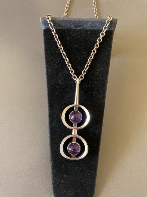 DANISH SILVER AND AMETHYST PENDANT 1960S BY N E FROM - ADDITIONAL PHOTO 3