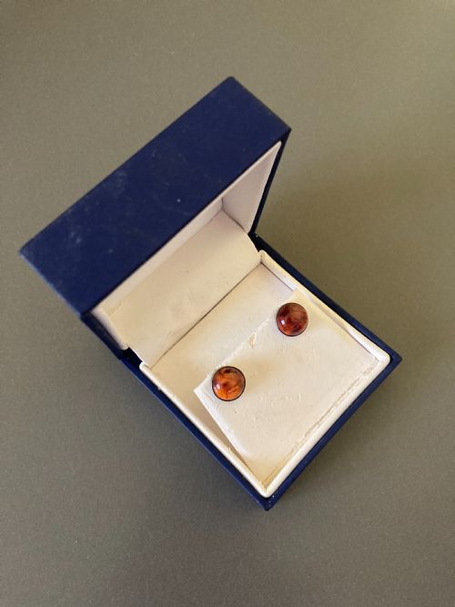 DANISH SILVER AND AMBER EARRINGS 1950S - ADDITIONAL PHOTO 2