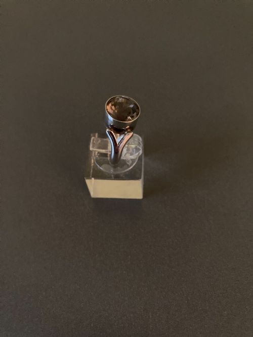 DANISH SILVER RING WITH SMOKY QUARTZ 1960S BY N E FROM - ADDITIONAL PHOTO 1