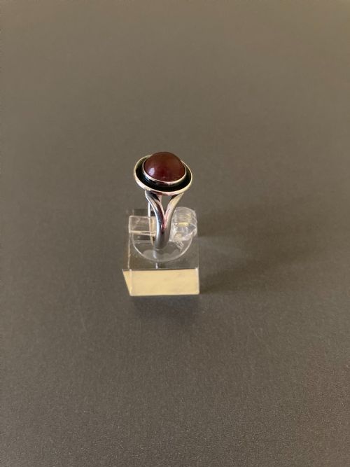 DANISH SILVER RING WITH AMBER 1960S BY N E FROM - ADDITIONAL PHOTO 1