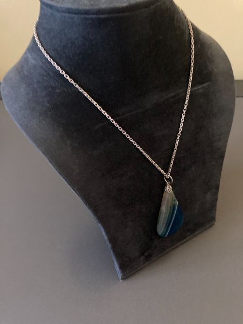 DANISH SILVER NECKLACECHAIN WITH POLISHED AGATE PENDANT 1960S - ADDITIONAL PHOTO 4