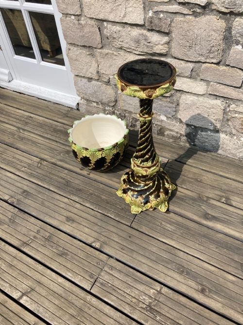 MAJOLICA JARDINIERE BY JULIUS DRESSLER C 1900 - ADDITIONAL PHOTO 3