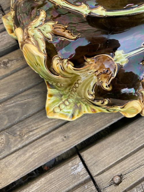 MAJOLICA JARDINIERE BY JULIUS DRESSLER C 1900 - ADDITIONAL PHOTO 4