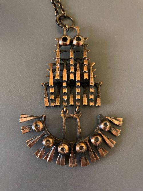 finnish bronze owl pendant 1960s by pentti sapaneva - CATEGORY: ANTIQUE JEWELLERY - DATED 1960