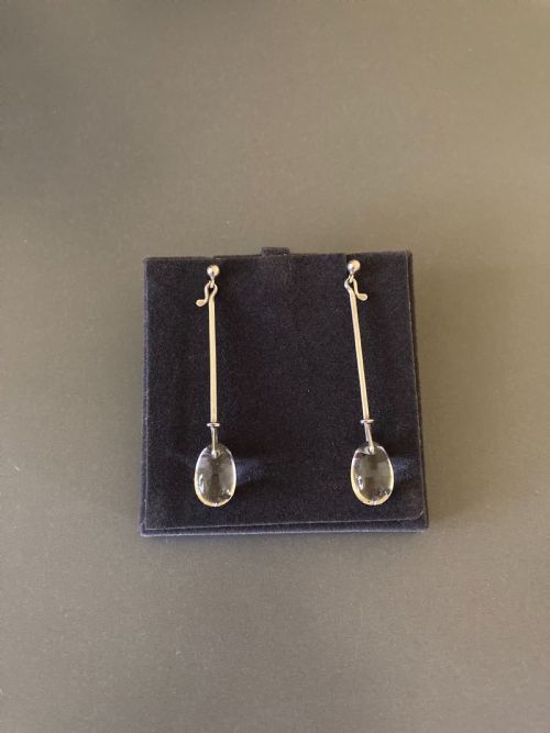 GEORG JENSEN DANISH SILVER AND ROCK CRYSTAL DROP EARRINGS 1960S - ADDITIONAL PHOTO 2