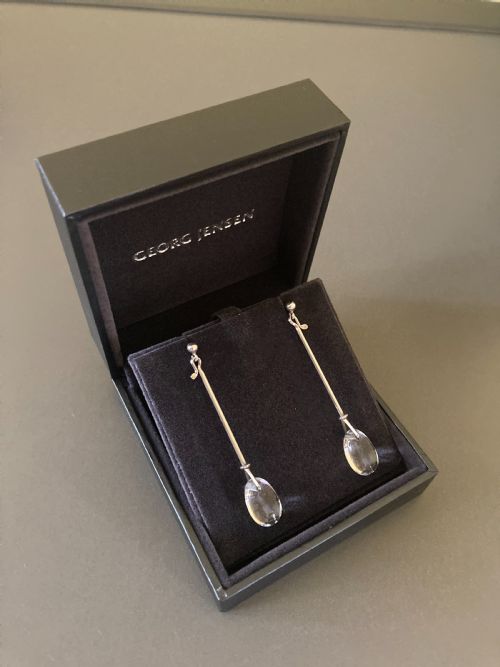 GEORG JENSEN DANISH SILVER AND ROCK CRYSTAL DROP EARRINGS 1960S - ADDITIONAL PHOTO 3