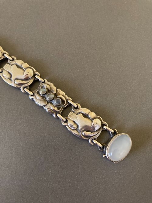 GEORG JENSEN DANISH SILVER BRACELET WITH MOONSTONES NO 24 1950S - ADDITIONAL PHOTO 1