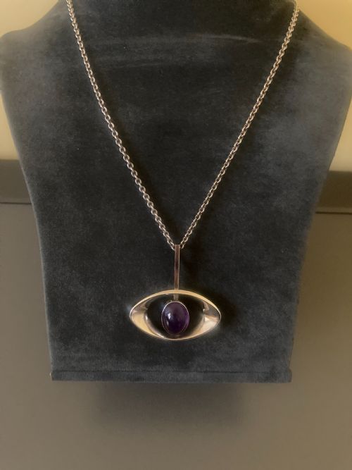DANISH SILVER PENDANT WITH AMETHYST BY N E FROM 1960S - ADDITIONAL PHOTO 2