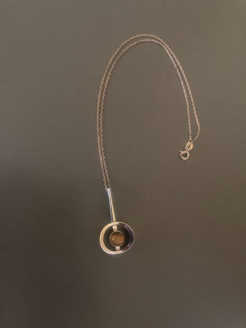 danish silver pendant with tigers eye by n e from 1960s - CATEGORY: ANTIQUE JEWELLERY - DATED 1960