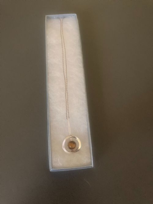 DANISH SILVER PENDANT WITH TIGERS EYE BY N E FROM 1960S - ADDITIONAL PHOTO 4