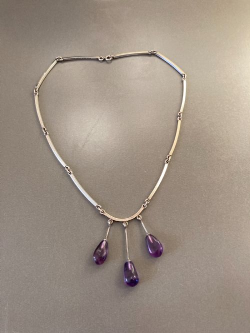 danish silver and amethyst necklace 1960s by niels erik from - CATEGORY: ANTIQUE JEWELLERY - DATED 1960