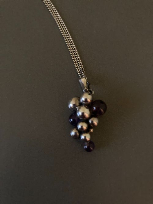 GEORG JENSEN DANISH SILVER AND AMETHYST MOONLIGHT GRAPE PENDANT 1960S - ADDITIONAL PHOTO 1