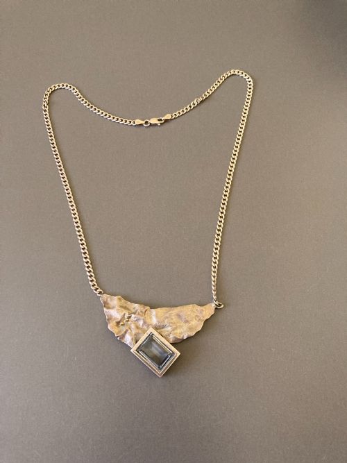 STERLING SILVER NECKLACEPENDANT WITH BLUE TOPAZ 1960S