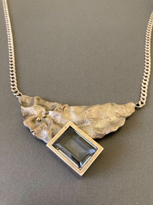 STERLING SILVER NECKLACEPENDANT WITH BLUE TOPAZ 1960S - ADDITIONAL PHOTO 1