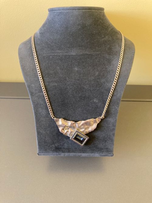 STERLING SILVER NECKLACEPENDANT WITH BLUE TOPAZ 1960S - ADDITIONAL PHOTO 3