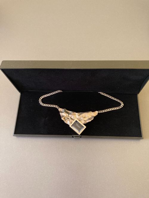 STERLING SILVER NECKLACEPENDANT WITH BLUE TOPAZ 1960S - ADDITIONAL PHOTO 6