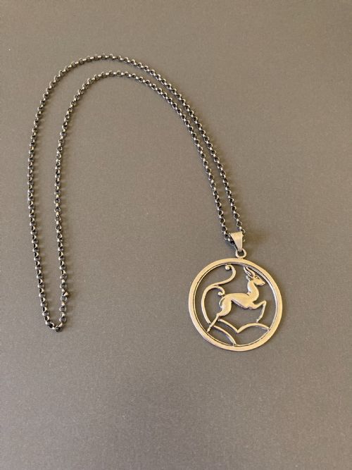 danish silver pendant of leaping deer 1950s - CATEGORY: ANTIQUE JEWELLERY - DATED 1950