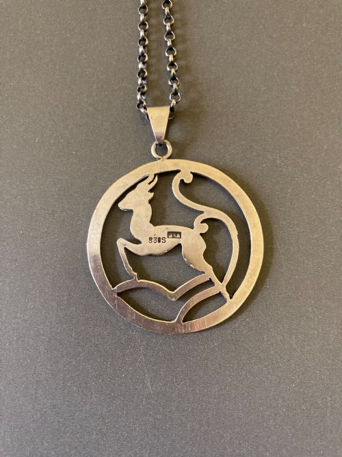DANISH SILVER PENDANT OF LEAPING DEER 1950S - ADDITIONAL PHOTO 4