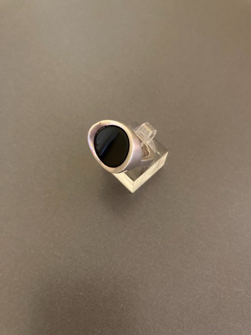 DANISH SILVER RING WITH POLISHED ONYX 1960S BY N E FROM - ADDITIONAL PHOTO 2
