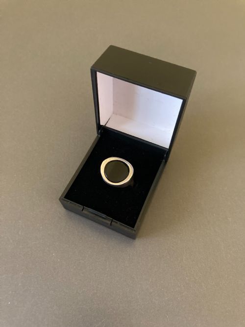 DANISH SILVER RING WITH POLISHED ONYX 1960S BY N E FROM - ADDITIONAL PHOTO 5