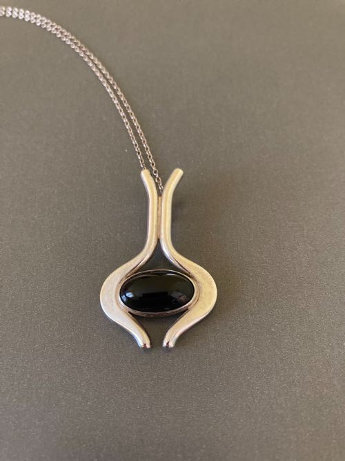 danish silver pendant with polished onyx 1960s by n e from - CATEGORY: ANTIQUE JEWELLERY - DATED 1960