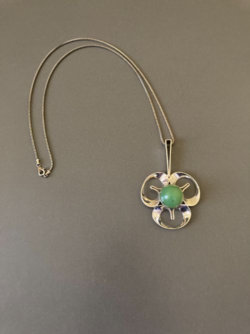 SWEDISH SILVER PENDANT WITH NEPHRITE BY THERESIA HVORSLEV FOR ALTON - ADDITIONAL PHOTO 1