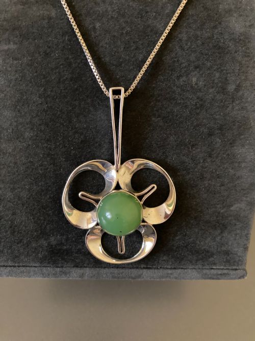 SWEDISH SILVER PENDANT WITH NEPHRITE BY THERESIA HVORSLEV FOR ALTON - ADDITIONAL PHOTO 3