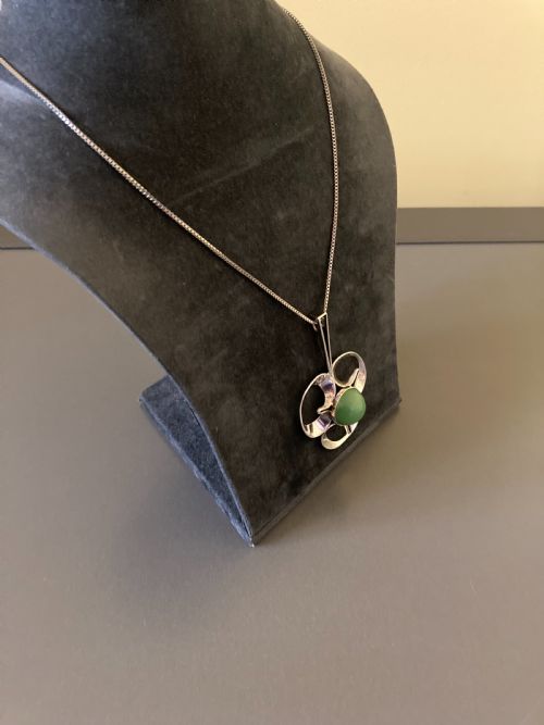 SWEDISH SILVER PENDANT WITH NEPHRITE BY THERESIA HVORSLEV FOR ALTON - ADDITIONAL PHOTO 4
