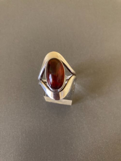 Danish Silver Ring with Cabochon Amber. By N E From. 1960s.
