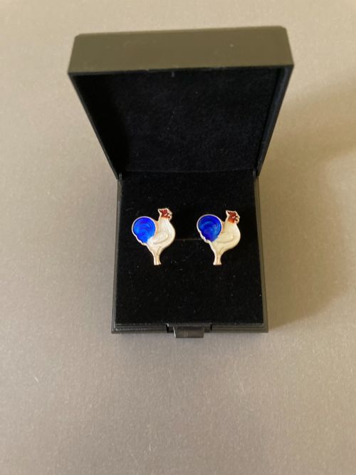 Danish Silver and Enamel Cockerel Cuff Links. 1950s.