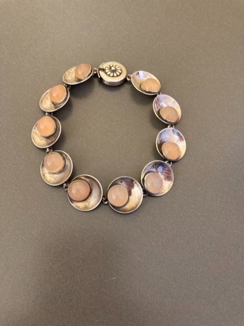 Danish Silver Bracelet with Rose Quartz. 1960s. By N E From.