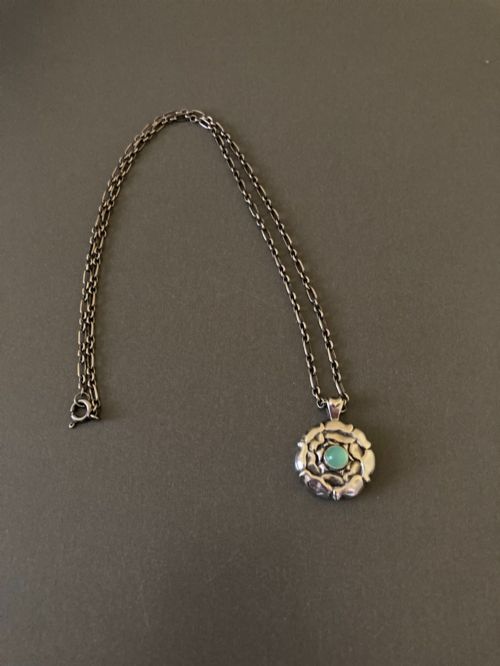 Georg Jensen Danish Silver Pendant with Cabochon Chrysoprase.