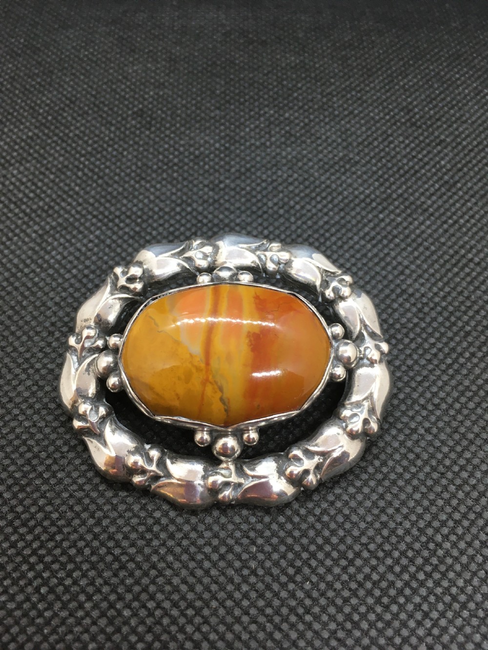 Georg Jensen Very Rare and Early Silver and Agate Brooch. View II